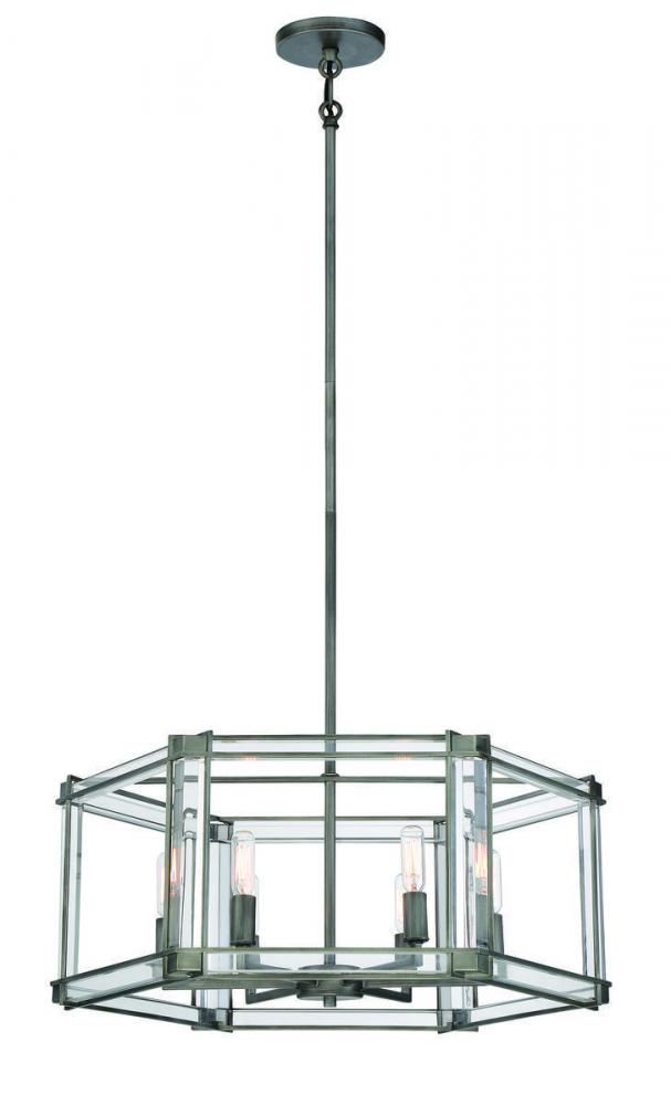 24" 6-Light Langen Square Hexagon Chandelier - Antique Nickel