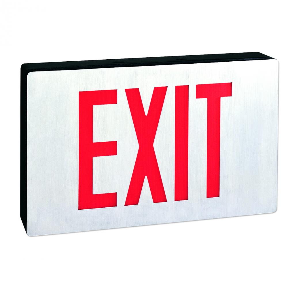 Die-Cast LED Exit Signs with AC only, Red Letters, Black Housing, Single Face