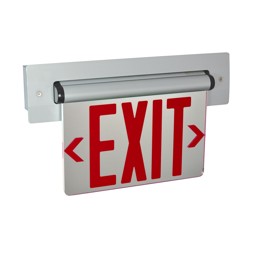 Recessed Adjustable LED Edge-Lit Exit Sign, AC Only, 6" Red Letters, Double Face / Mirrored