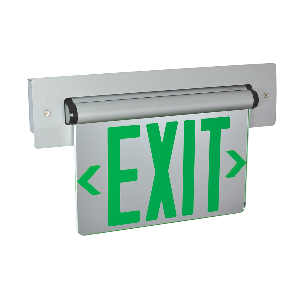 Recessed Adjustable LED Edge-Lit Exit Sign, 2 Circuit, 6" Green Letters, Double Face / Mirrored