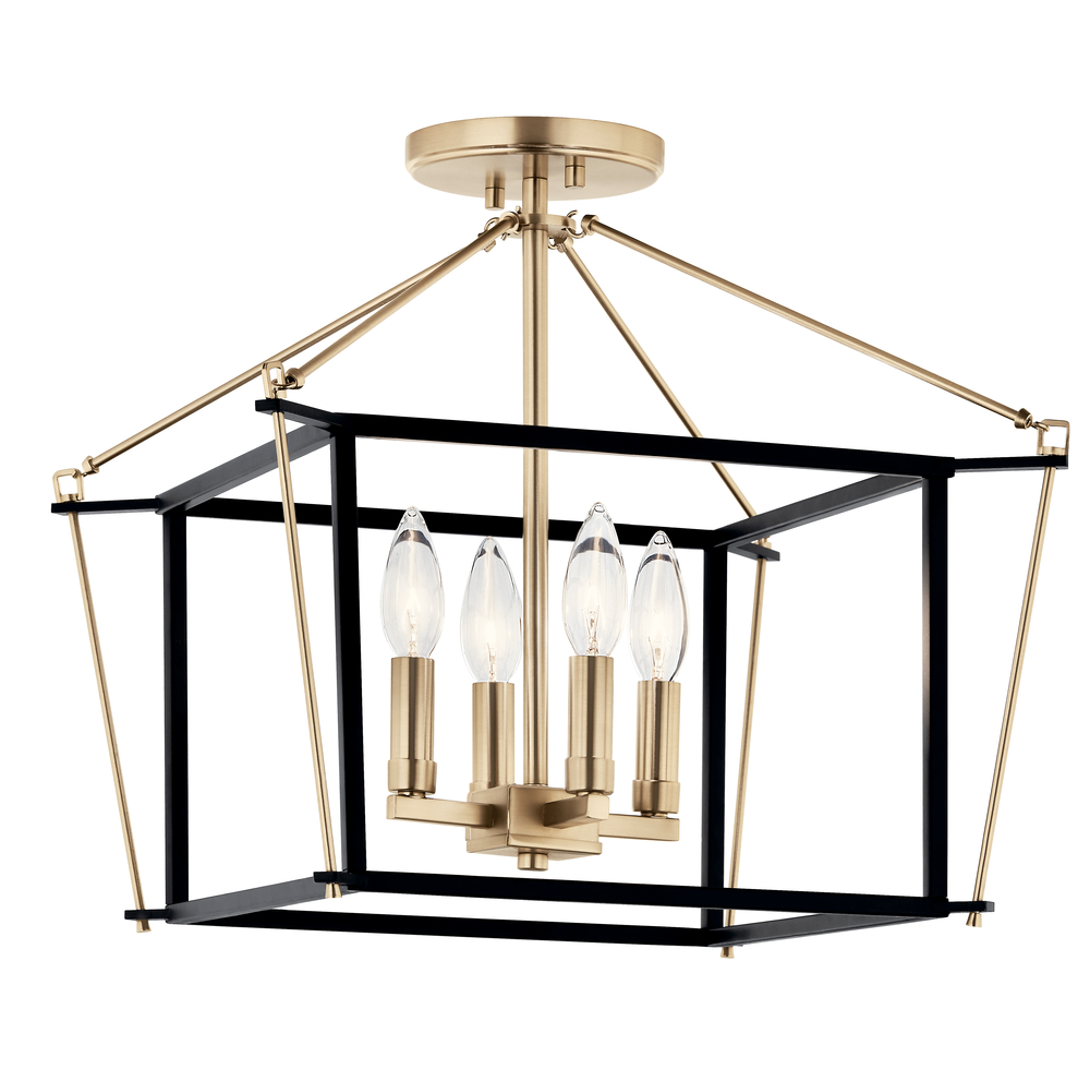 Eisley 14 Inch 4 Light Semi Flush Mount in Champagne Bronze and Black