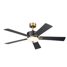 Kichler 300395SBK - 56" DC Motor 3K-LED Icon Fan - Satin Black with Natural Brass Accents