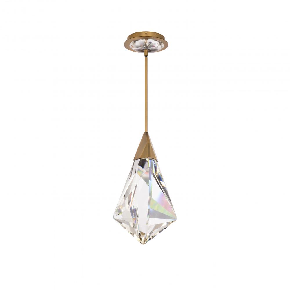 Fazzoletto 15in LED 3000K/3500K/4000K 120V-277V Mini Pendant in Aged Brass with Clear Optic Crysta