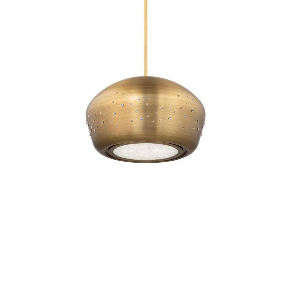 Astral 13in 120/277V LED Pendant in Aged Brass with Radiance Crystal Dust