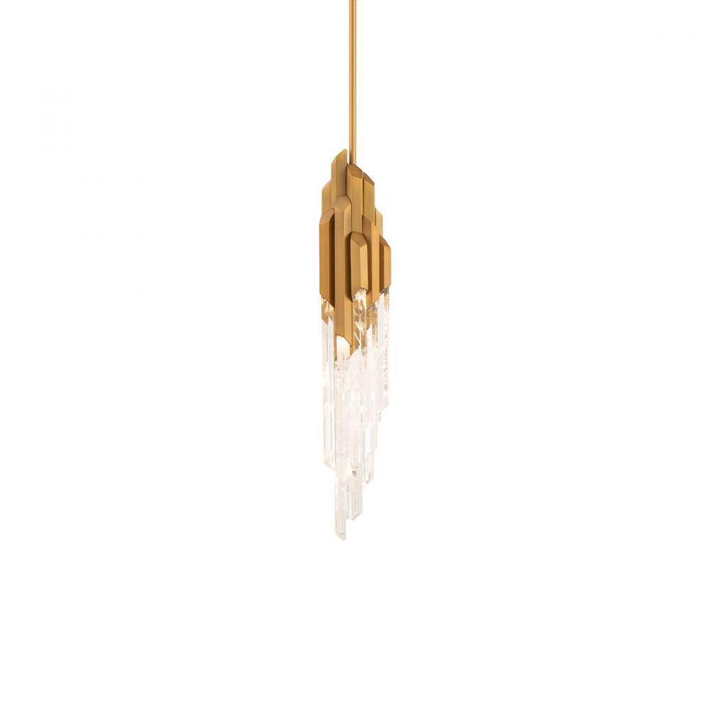 Organza 19in 120/277V LED Pendant in Aged Brass with Optic Haze Quartz