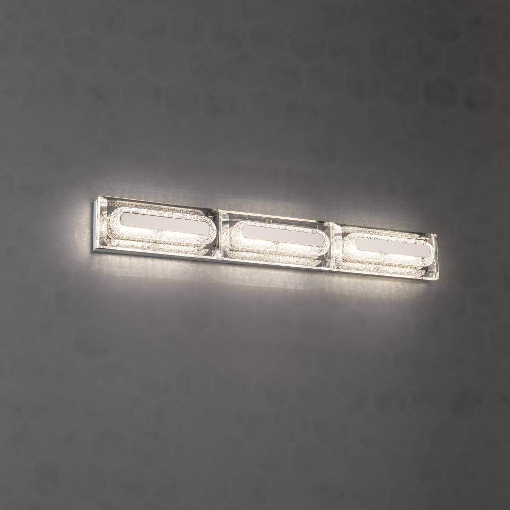Soiree 27in LED 3000K/3500K/4000K 120V-277V Bath Vanity & Wall Light in Aged Brass with Clear Radi