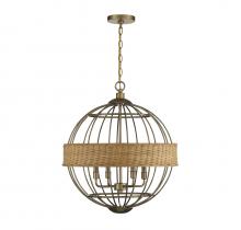 Savoy House 7-7773-4-177 - Boreal 4-Light Pendant in Burnished Brass with Rattan