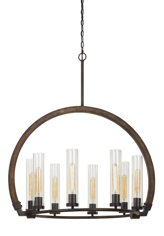 60W X 8 Sulmona Wood/Metal Chandelier With Glass Shade (Edison Bulbs Not included)