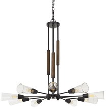 CAL Lighting FX-3693-9 - 60W X 9 Vasto Wood/Metal Chandelier With Glass Shade (Edison Bulbs Not included)