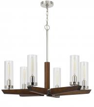 CAL Lighting FX-3756-6 - 60W x 6 Ercolano pine wood/metal chandelier with clear glass shade (Edison bulbs NOT included)