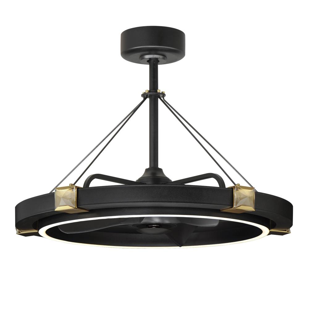 33" CCT-LED DC Motor Jewel Fandelight - Black with Gold & Crystal