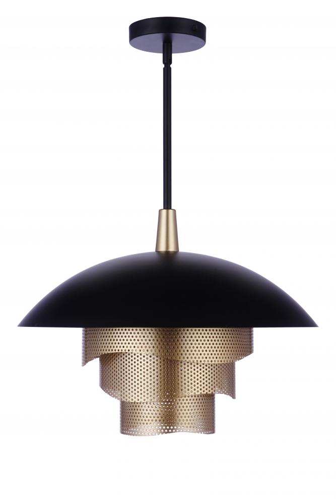 19” Diameter Sculptural Statement Dome Pendant with Perforated Metal Shades in Flat Black/Matte Gold