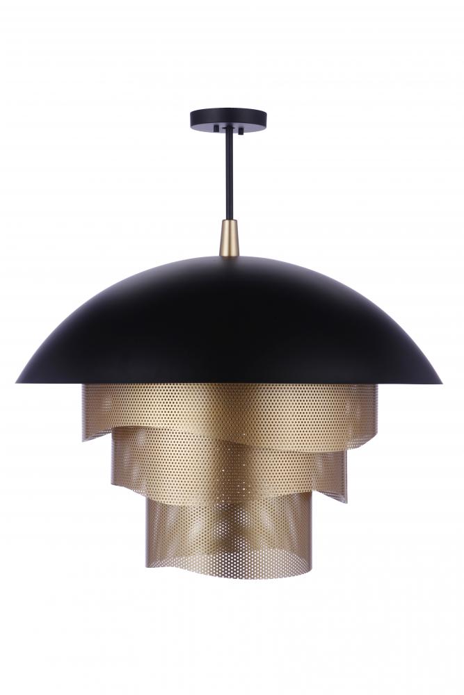 31.25” Diameter Sculptural Statement Dome Pendant with Perforated Metal Shades in Flat Black/Matte G