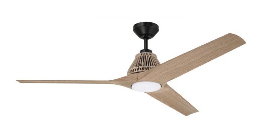 56" 3K-LED Sea Scape DC Motor Fan - Flat Black & Light Wood Grain