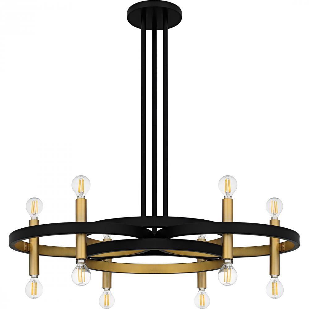 30" 12-Light Winsland Chandelier - Matte Black & Gold