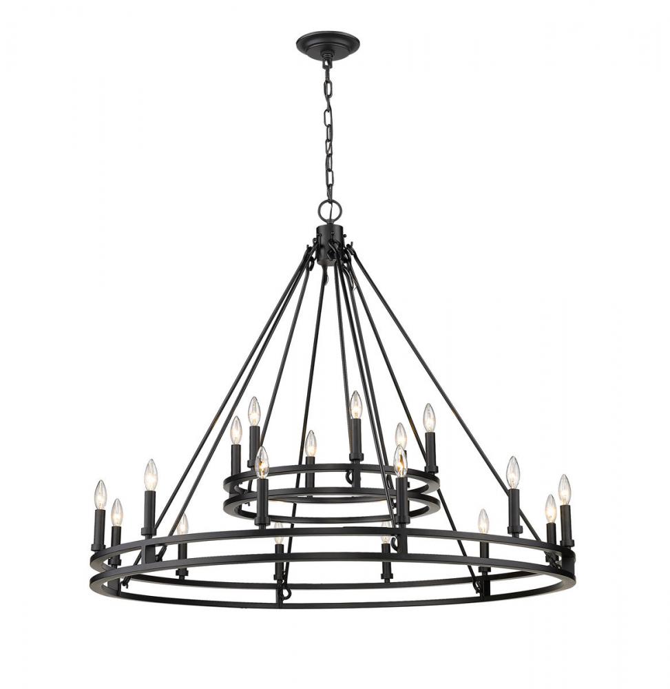 48" 18-Light Double Ring Chandelier - Black