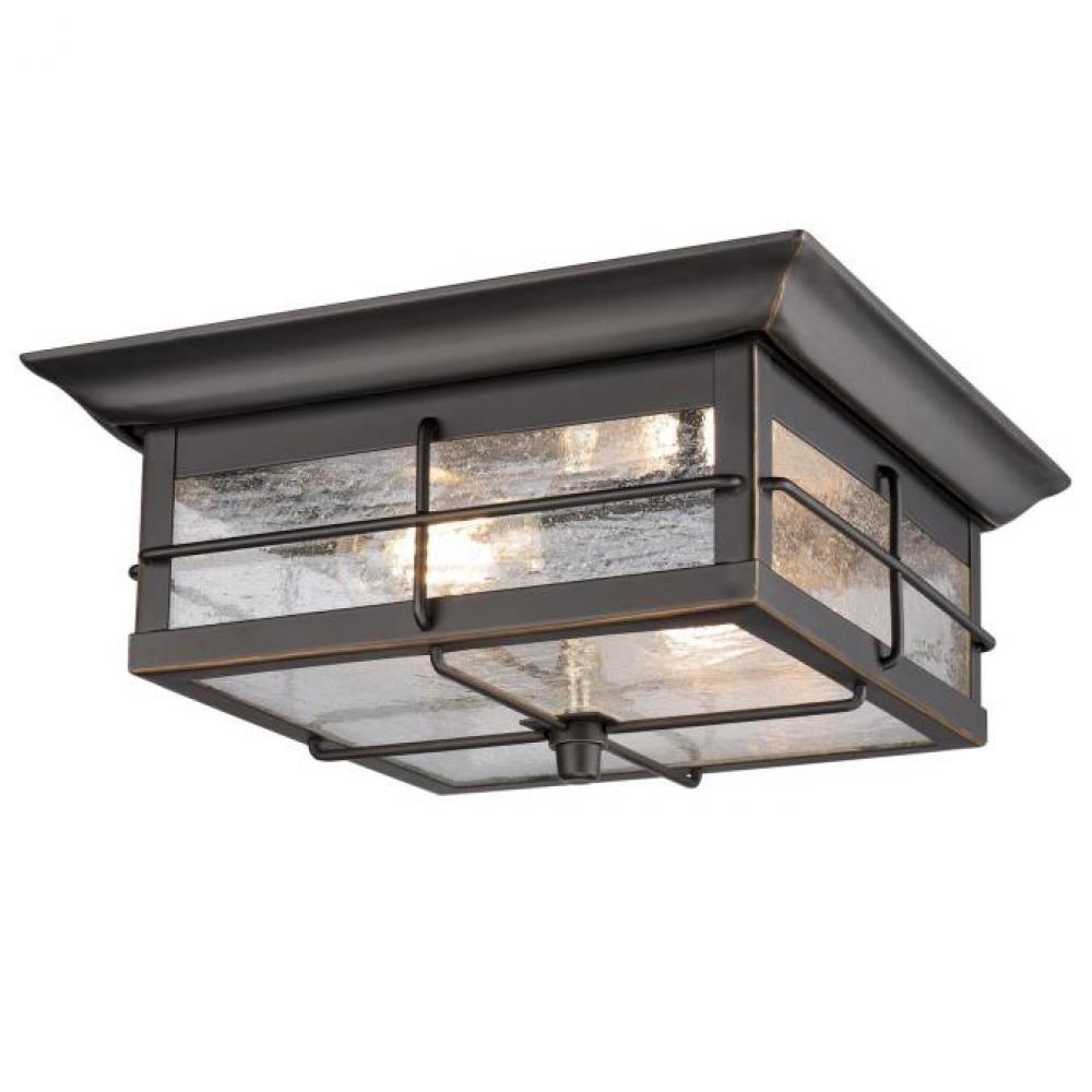 11 in. 2 Light Flush Oil Rubbed Bronze Finish with Highlights Clear Seeded Glass