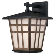 Westinghouse 6358200 - Wall Fixture Matte Black Finish with Barnwood Accents Frosted Seeded Glass