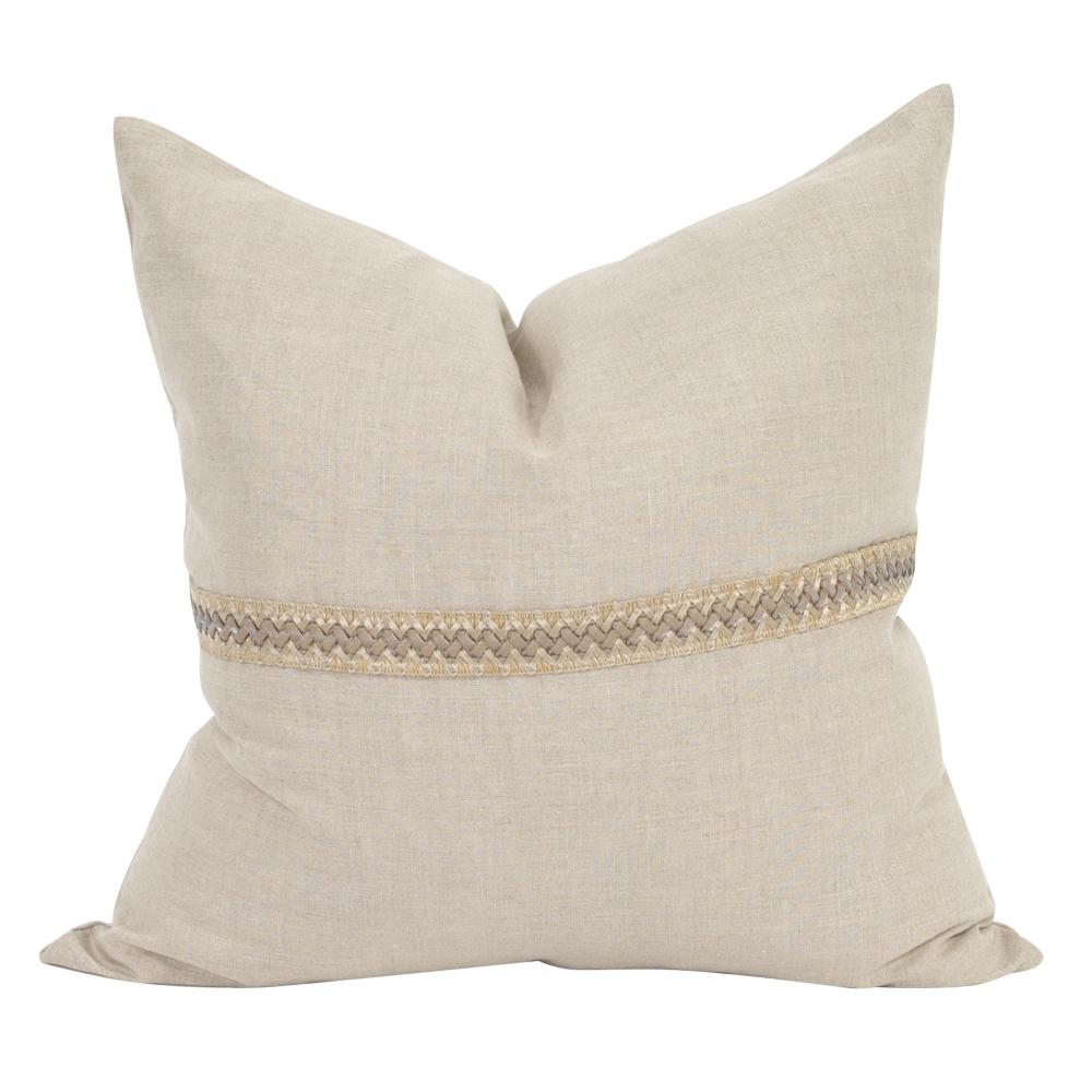 24" x 24" Pillow Prairie Linen with Deco Trim - Down Insert