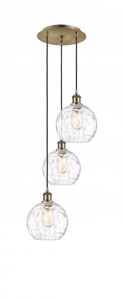 Athens Water Glass - 3 Light - 15 inch - Antique Brass - Cord hung - Multi Pendant