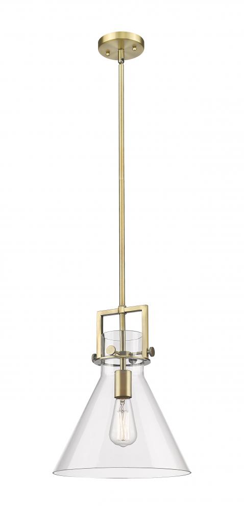 Newton Cone - 1 Light - 12 inch - Brushed Brass - Stem Hung - Mini Pendant