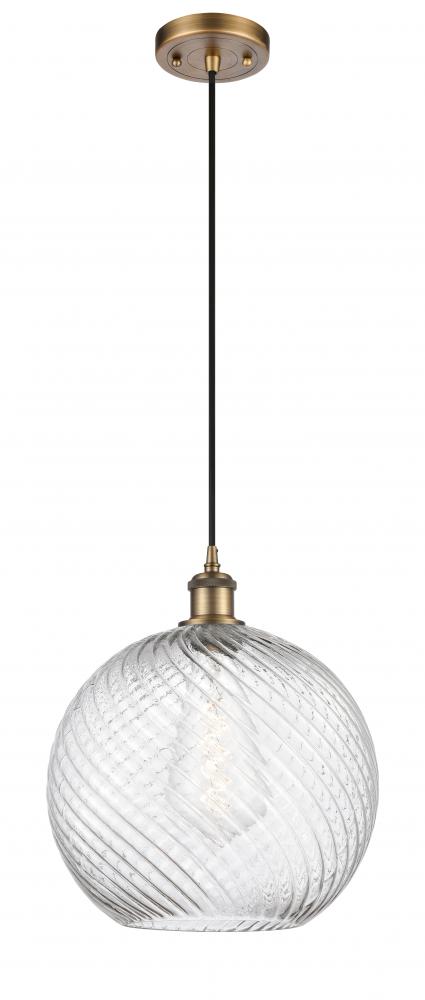 Athens Twisted Swirl - 1 Light - 12 inch - Brushed Brass - Cord hung - Mini Pendant