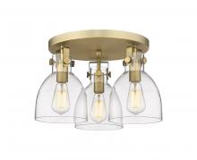 Innovations Lighting 411-3F-BB-G412-7CL - Newton Bell - 3 Light - 18 inch - Brushed Brass - Flush Mount