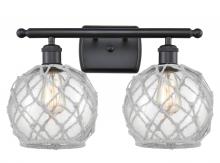Innovations Lighting 516-2W-BK-G122-8RW-LED - Farmhouse Rope - 2 Light - 18 inch - Matte Black - Bath Vanity Light