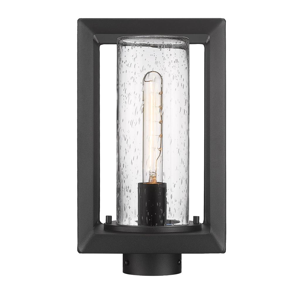13" 1-Light Smyth Post Mount - Natural Black with Seeded Glass Shade