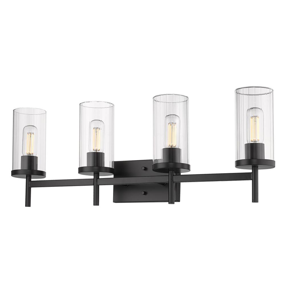 32" 4-Light Winslett Vanity - Matte Black with Ribbed Clear Glass Shades