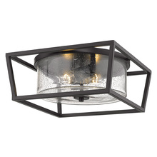 Golden 4309-FM BLK-BLK-SD - 15" 2-Light Mercer Flush Mount - Matte Black with Seeded Glass