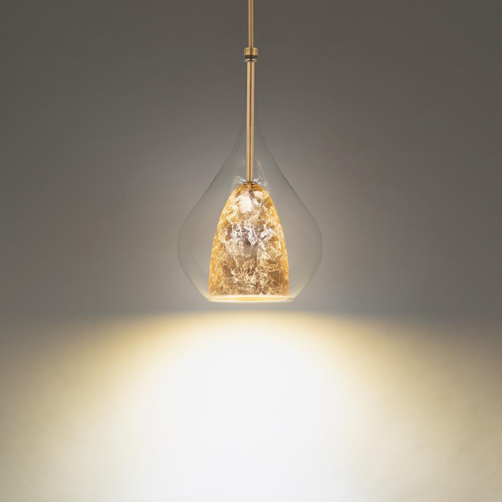 Helios 3K-LED Pendant - Aged Brass & Gold Leaf