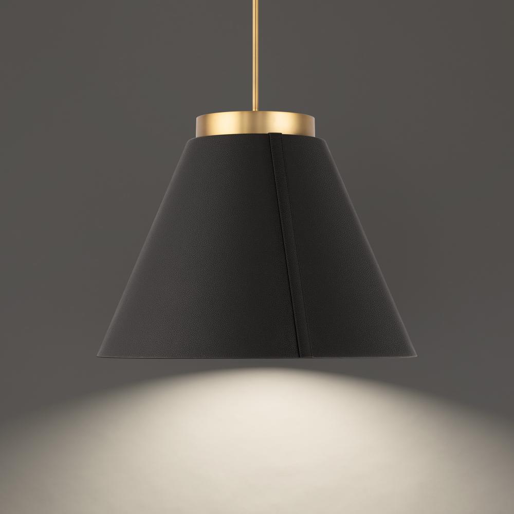 24" 3K-LED Bentley Pendant - Black Leather & Aged Brass