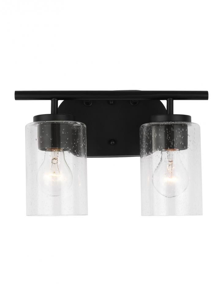 Oslo dimmable 2-light wall bath sconce in a midnight black finish with clear seeded glass shade