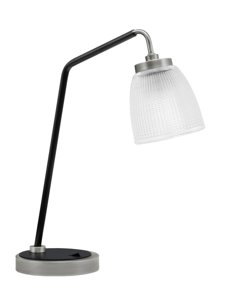 Desk Lamp, Graphite & Matte Black Finish, 5" Clear Ribbed Glass