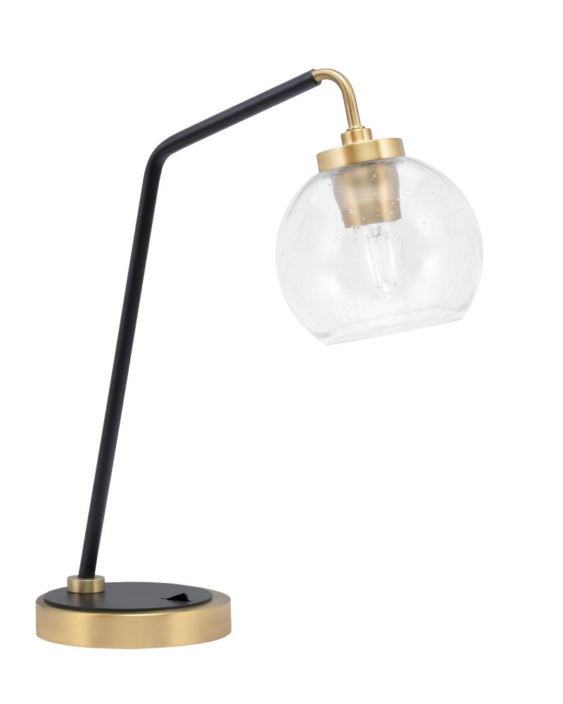 Desk Lamp, Matte Black & New Age Brass Finish, 5.75" Clear Bubble Glass