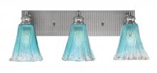 Toltec Company 1163-BN-725 - Edge 3 Light Bath Bar, Brushed Nickel Finish, 5.5" Fluted Teal Crystal Glass