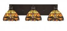 Toltec Company 1163-ES-9465 - Edge 3 Light Bath Bar, Espresso Finish, 7" Amber Dragonfly Art Glass