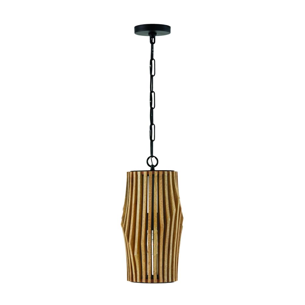 9" 1-Light Archer PendantLight Mango Wood & Matte Black