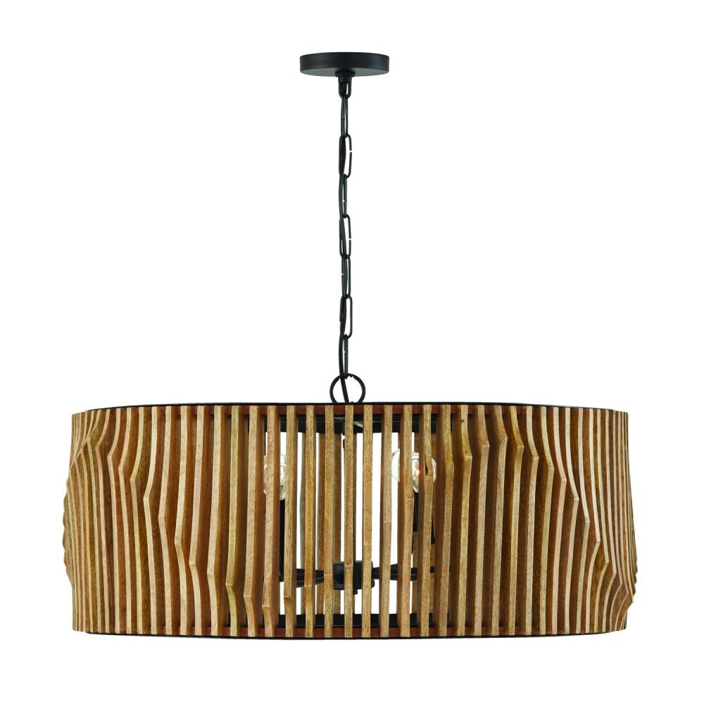33" 6-Light Archer Drum Pendant/Light Mango Wood & Matte Black