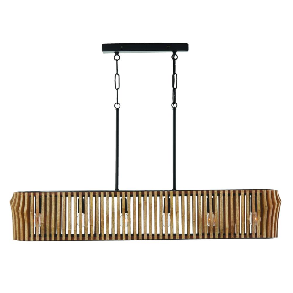 41" 6-Light Archer Linear Pendant/Light Mango Wood & Matte Black