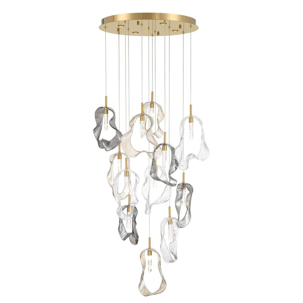 24" 3K-LED NORAH 12-Light Multi Pendant - Gold with Mixed Glass