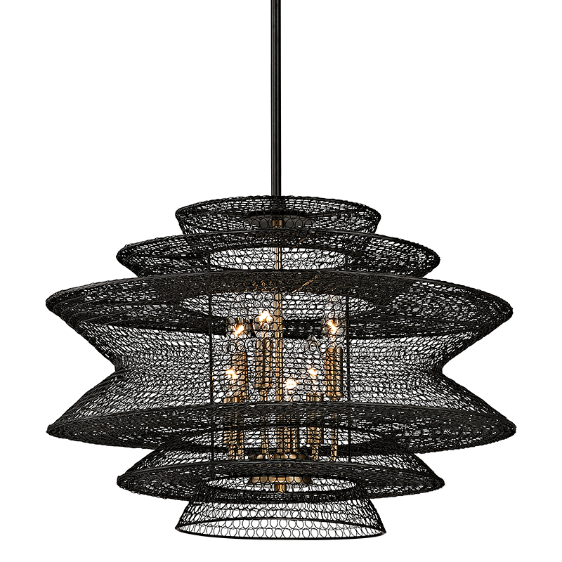 23" 6-Light Kokoro Pendant - Black & Brass