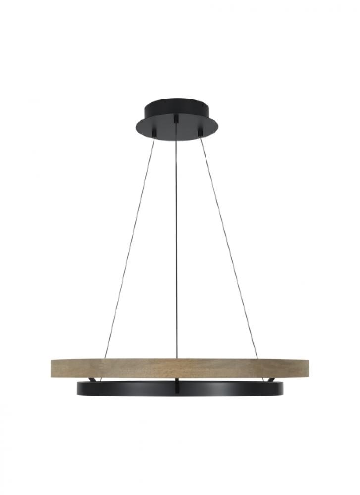 30" 35K-LED Grace Chandelier - Matte Black & Weathered Oak Wood