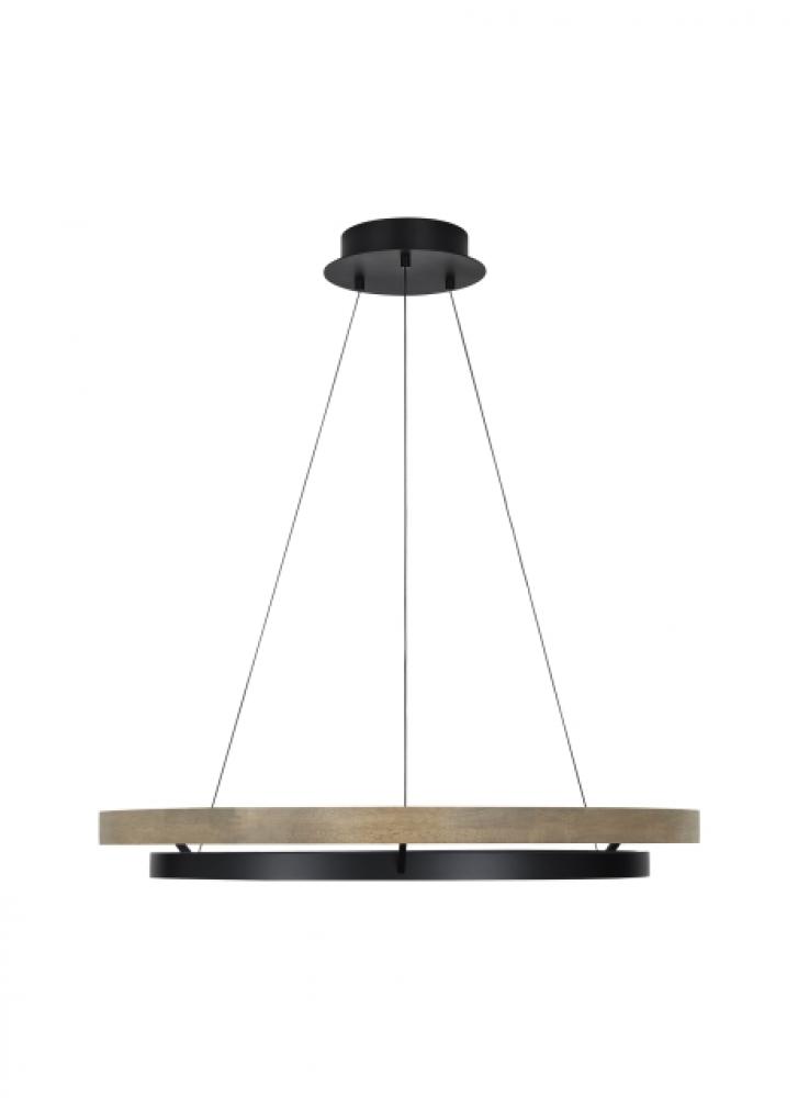 36" 3K-LED Grace Chandelier - Matte Black & Weathered Oak Wood