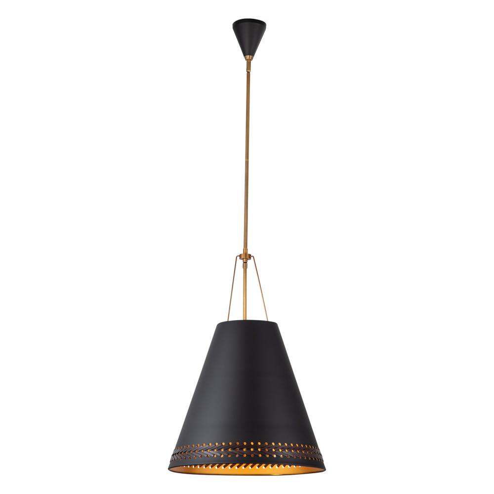 20" 3-Light Brickell Pendant -  Matte Black with Hazelnut Leather