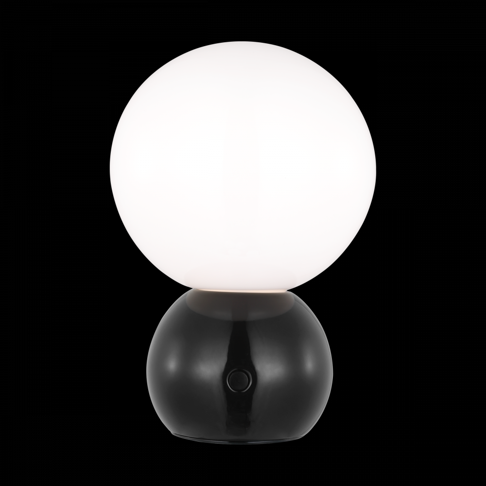 8" 27K-LED Suki Rechargeable Table Lamp - Gloss Black with Milk Glass Shade
