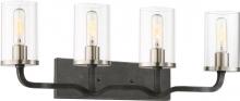 Nuvo 60/6129 - Sherwood - 4 Light Wall Sconce with Clear Glass -Iron Black Finish with Brushed Nickel Accents