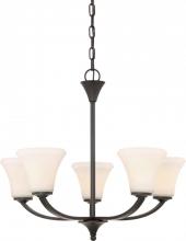 Nuvo 60/6305 - Fawn - 5 Light Chandelier with Satin White Glass - Mahogany Bronze Finish