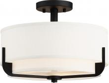 Nuvo 60/6545 - Frankie - 3 Light Semi Flush with Cream Fabric Shade & Frosted Diffuser - Aged Bronze Finish